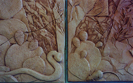 two tiles showing  a snake and a desert rat